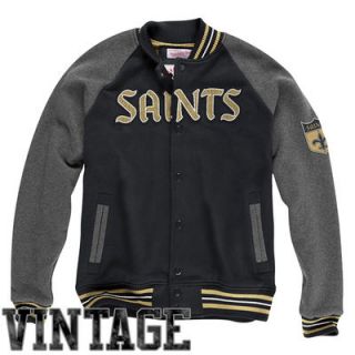 Mitchell & Ness New Orleans Saints Backward Pass Button Up Jacket   Black/Charcoal