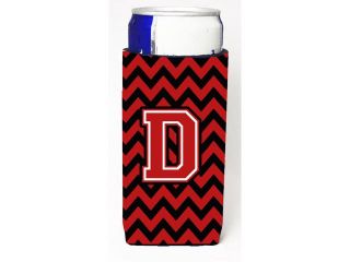 Letter D Chevron  Black and Red   Ultra Beverage Insulators for slim cans CJ1047 DMUK