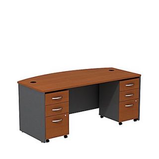 Bush Business Westfield 72W Bowfront Shell Desk with (2) 3 Drawer Mobile Pedestals, Autumn Cherry/Graphite Gray