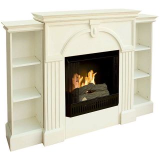 Luxemburg White Gel Fuel Fireplace with Bookcases  