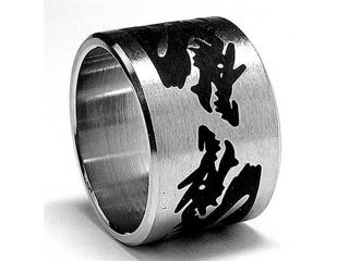 15MM Stainless Steel Ring with Black Resin Dragon Design