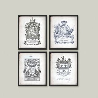 Three Posts Armorial Engravings 4 Piece Framed Vintage Advertisement