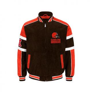 Officially Licensed NFL Colorblocked Suede Jacket   Browns   7758356