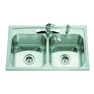 KOHLER Toccata Drop In Stainless Steel 33 in. 3 Hole Double Bowl Kitchen Sink 1175568 CP NA
