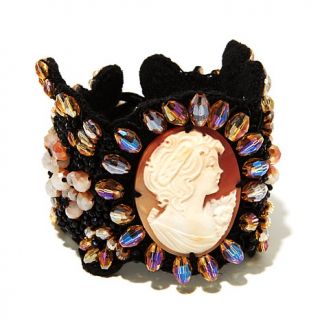 AMEDEO "Dama in Pizzo" 30mm Cameo Glass Bead 7 1/2" Fabric Bracelet   7892656