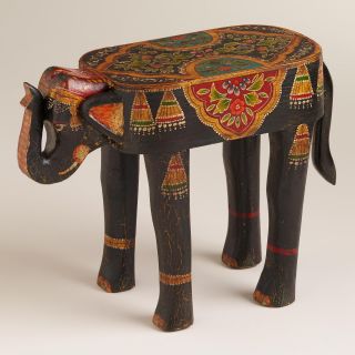 Painted Elephant Wood Accent Table
