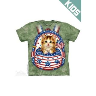 The Mountain Green Cotton Patriotic Backpack Kitten Awesome Youth T Shirt Medium