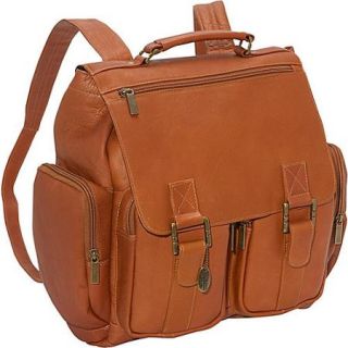 Leather Laptop Backpack w 5 Zip Pockets & Adjustable Strap (Black)