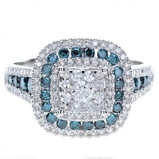 Diamond Couture 14K White Gold 1.01ct White and Blue Diamond Cushion Ring   8025789