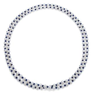 DaVonna White FW Pearl and Blue Sapphire 50 inch Endless Necklace (7 7