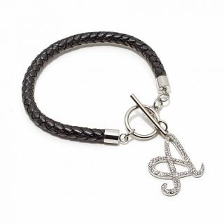 Stately Steel Crystal Initial Stainless Steel Charm and Braided Leather 7 1/2"    7581164
