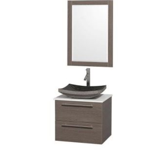 Wyndham Collection Amare 24 in. Vanity in Grey Oak with Man Made Stone Vanity Top in White and Black Granite Sink WCR410024GOWHGS1