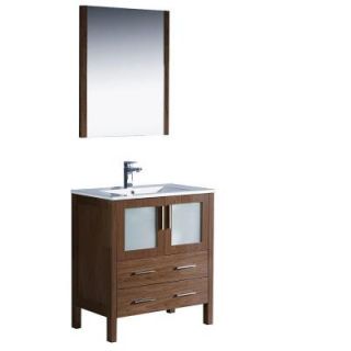 Fresca Torino 30 in. Vanity in Walnut Brown with Ceramic Vanity Top in White and Mirror FVN6230WB UNS