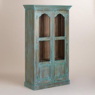 Teal Wood Cabinet with Metal Door