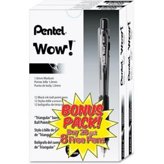 Pentel WOW! Retractable Ballpoint Pen, Black, 36pk