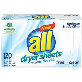All Free Clear Dryer Sheets for Sensitive Skin, 120 sheets