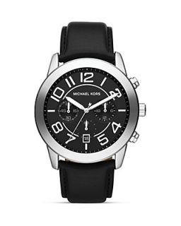 Michael Kors Men's Black Leather and Silver Tone Mercer Chronograph Watch, 45mm