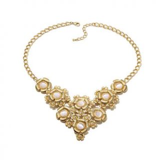Roberto by RFM Pink Simulated Cat's Eye Goldtone 17" Floral Bib Necklace   8014862