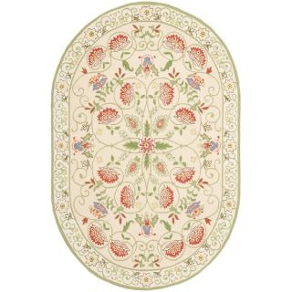 Safavieh Hand hooked Chelsea Jungle Beige Wool Rug (76 x 96 Oval)