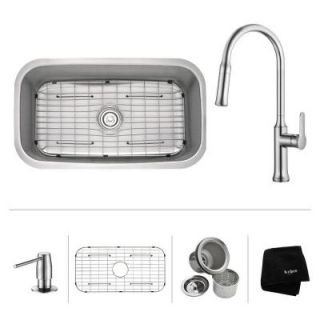 KRAUS All in One Undermount Stainless Steel 31.5 in. Single Bowl Kitchen Sink with Faucet in Chrome KBU14 1630 42CH