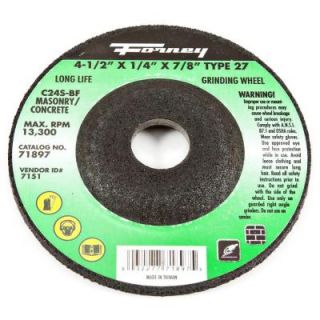Forney 4 1/2 in. x 1/4 in. x 7/8 in. Masonry Type 27 C24S BF Grinding Wheel 71897