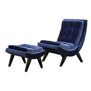 HomeBelle Velvet Curved Chair and Ottoman Set, Blue