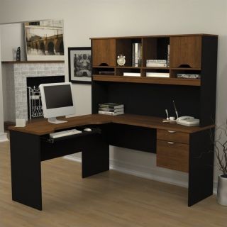 Bestar Innova L Shape Wood Computer Workstation with Hutch in Tuscany Brown   92420 63