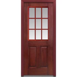 Milliken Millwork 36 in. x 80 in. Classic Clear Glass 9 Lite Finished Mahogany Fiberglass Prehung Front Door with External Wood Grille Z000138L