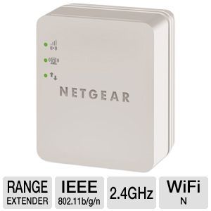 NetGear N100 3100 WN1000RP WiFi Booster for Mobile Range Extender   Plug in, 802.11 b/g/n, 2.4 GHz, WPA, WPA2 PSK