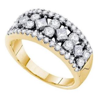 14K Yellow Gold 1.25ctw Shiny Pave Diamond Sideway Princess Fashion Band Ring