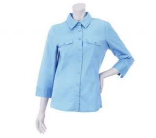 Denim & Co. Stretch Woven Button Front Shirt w/Knit Side Panels —