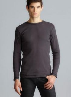Michael Brandon Charcoal Long Sleeve Crew Neck Contrast Stick Ribbed T