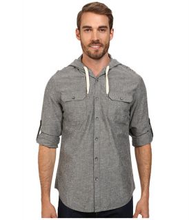 DKNY Jeans Long Sleeve Roll Tab Solid Slub Hooded Shirt Enzyme Wash