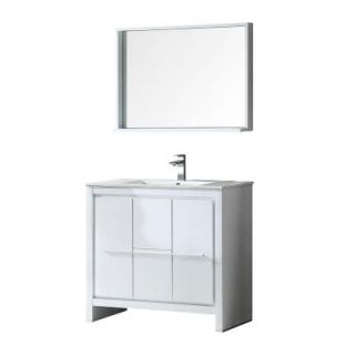 Fresca Allier 36 in. Vanity in White with Ceramic Vanity Top in White and Mirror FVN8136WH