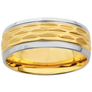 Stainless Steel Mens Polished Goldplated Grooved Center Wedding Band