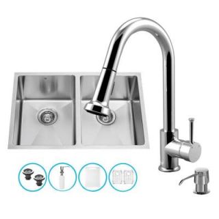Vigo All in One Undermount Stainless Steel 29 in. Double Bowl Kitchen Sink in Chrome VG15186