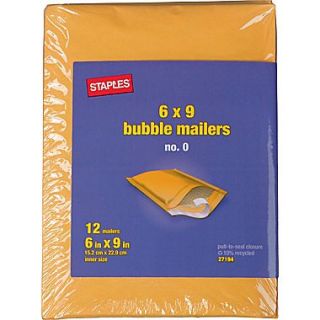 #0 Bubble Mailer, Gold Kraft, 6x9, 12/Pack (27194)