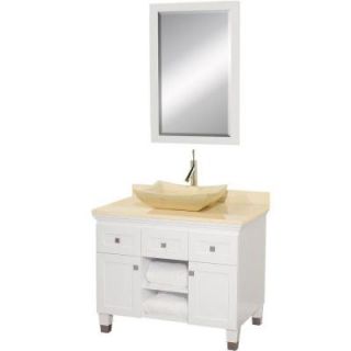 Wyndham Collection Premiere 36 in. Vanity in White with Marble Vanity Top in Ivory with Ivory Sink and Mirror WCV500036WHIVGS2