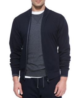 Brunello Cucinelli Knit Bomber Sweater Jacket, Navy