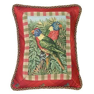 123 Creations Tropial Parrot Petit Point with Trimmed Wool Lumbar Pillow