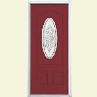 Masonite 36 in. x 80 in. New Haven Three Quarter Oval Lite Painted Smooth Fiberglass Prehung Front Door with Brickmold 25250