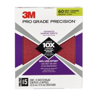 3M Pro Grade Precision 9 in. x 11 in. 60 Grit Coarse Advanced Sanding Sheets (15 Pack) (Case of 5) 27060PGP 15