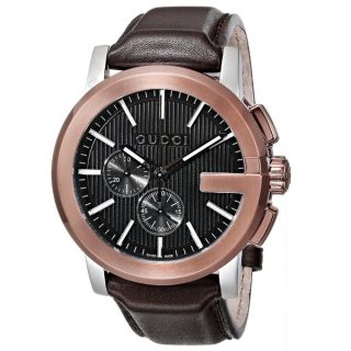 Gucci Mens YA101202 Gucci G ChronoSwiss Quartz Brown Leather Watch