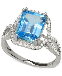Blue Topaz (4 ct. t.w.) and Diamond (1/3 ct. t.w.) Ring in 14k White