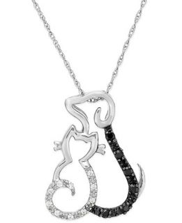 Black and White Diamond Accent Cat and Dog Pendant Necklace in
