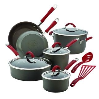 Rachael Ray Cucina Red/ Grey Hard anodized Nonstick 12 piece Cookware