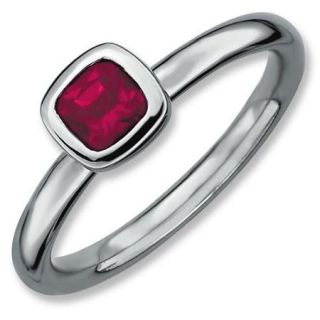Sterling Silver Stackable Expressions Cushion Cut Created Ruby Ring   Size 10