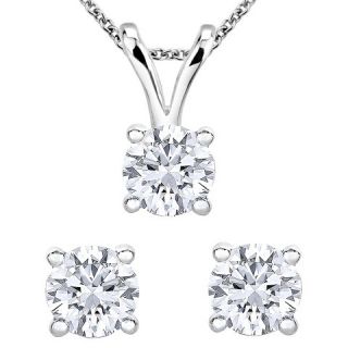 CT. T.W. Round Diamond Solitaire Stud Earrings and Necklace Set in