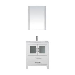 Virtu USA Dior 28 in. W x 18.3 in. D x 33.48 in. H White Vanity With Ceramic Vanity Top With White Square Basin and Mirror KS 70028 C WH