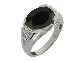4.11 Ct Oval Black Onyx and White Diamond 18k White Gold Ring